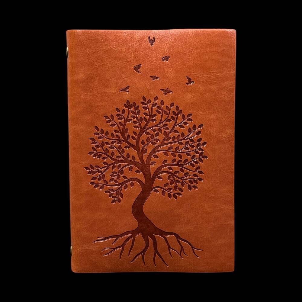 A5 Tree of Life Embossed Light Brown PU Leather Refillable 6-Ring Binder Journal - Picture 2 of 5